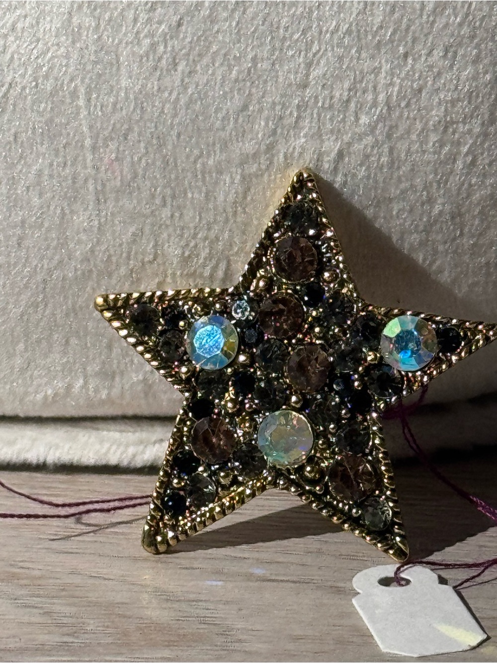 Vintage Gold Star Rhinestone Brooch with Iridescent Stones